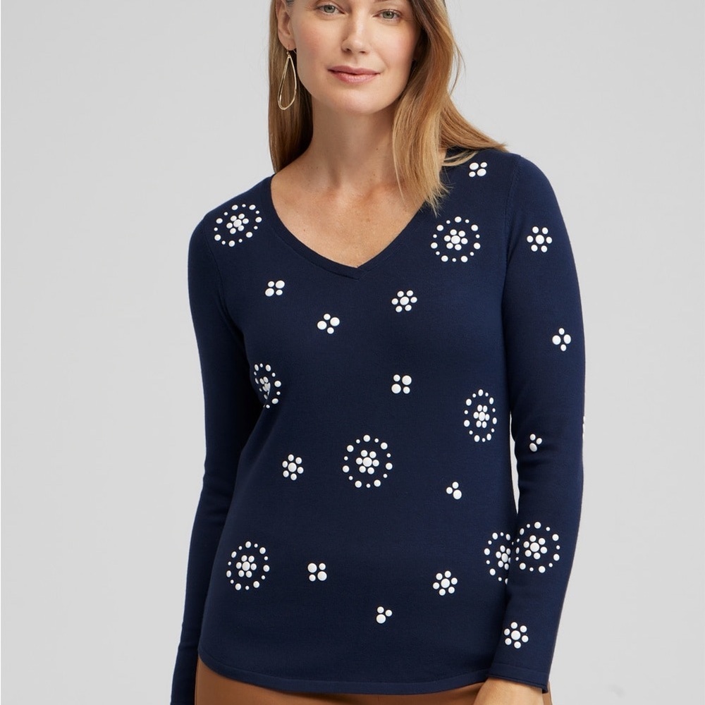 Spun Rayon Embellished V-Neck Pullover